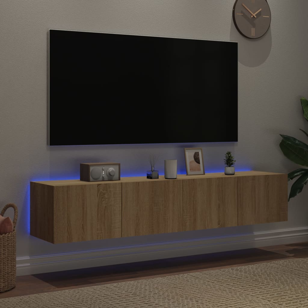 Wall-mounted TV cabinet with LED, 2 pcs. sonoma oak, 80x35x31 cm