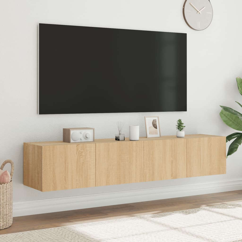 Wall-mounted TV cabinet with LED, 2 pcs. sonoma oak, 80x35x31 cm