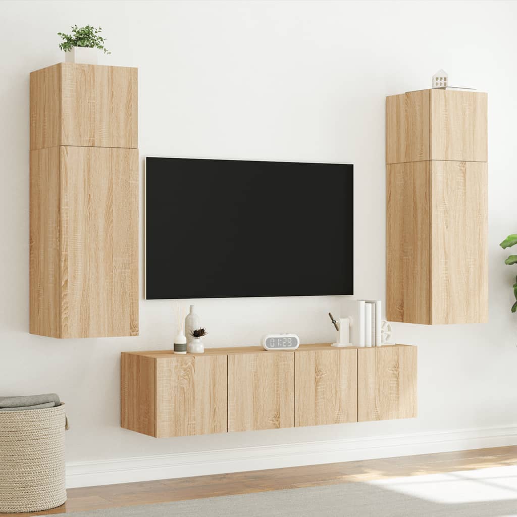 Wall-mounted TV cabinet with LED, 2 pcs. sonoma oak, 80x35x31 cm