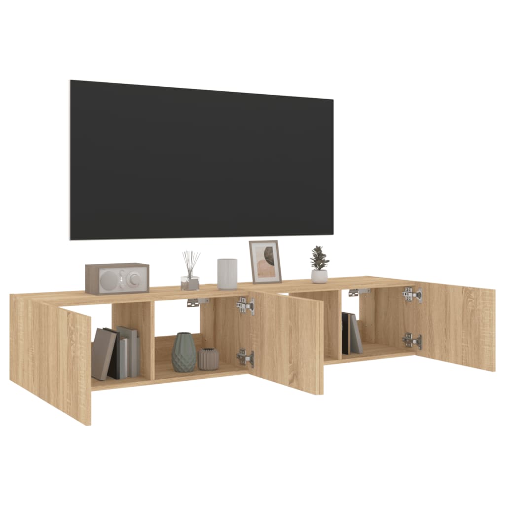 Wall-mounted TV cabinet with LED, 2 pcs. sonoma oak, 80x35x31 cm