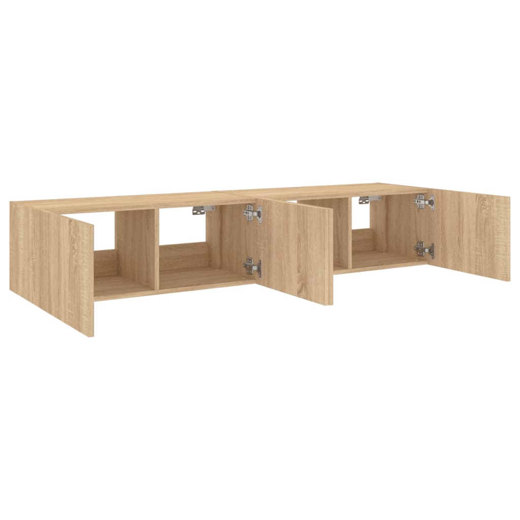 Wall-mounted TV cabinet with LED, 2 pcs. sonoma oak, 80x35x31 cm