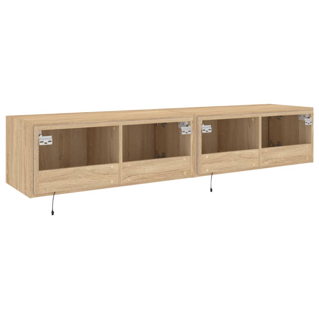 Wall-mounted TV cabinet with LED, 2 pcs. sonoma oak, 80x35x31 cm