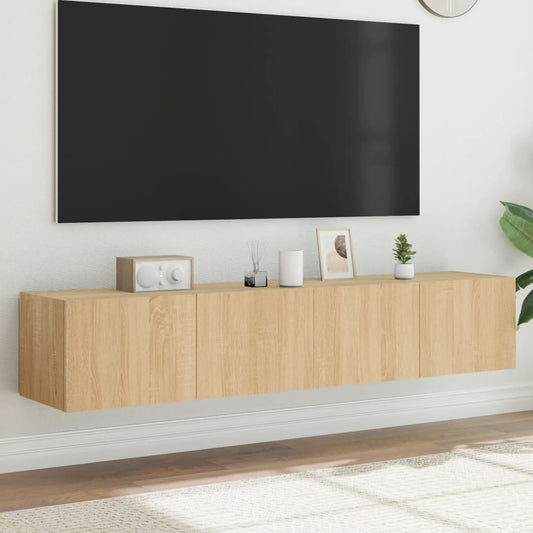 Wall-mounted TV cabinet with LED, 2 pcs. sonoma oak, 80x35x31 cm