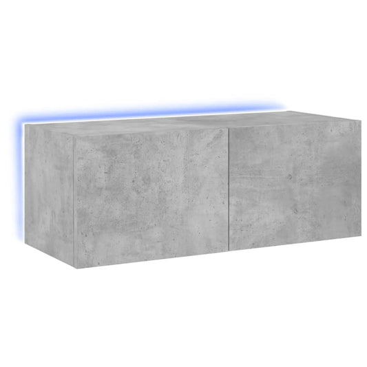 Comodă TV de perete cu lumini LED, gri beton, 80x35x31 cm