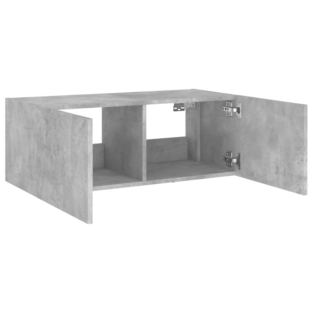 Wall-mounted TV cabinet with LED lights, concrete gray, 80x35x31 cm