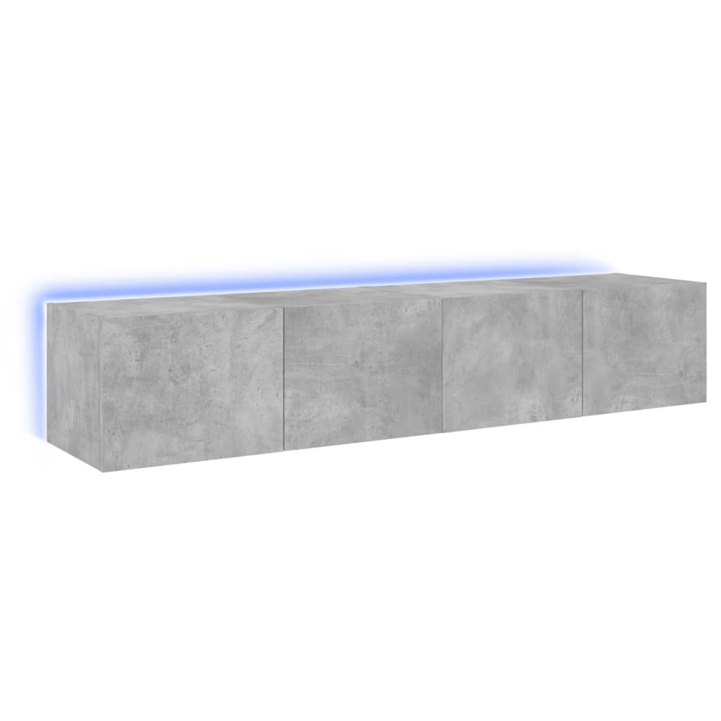 Comode TV de perete cu lumini LED 2 buc. gri beton 80x35x31 cm