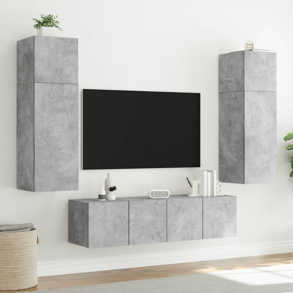 Comode TV de perete cu lumini LED 2 buc. gri beton 80x35x31 cm