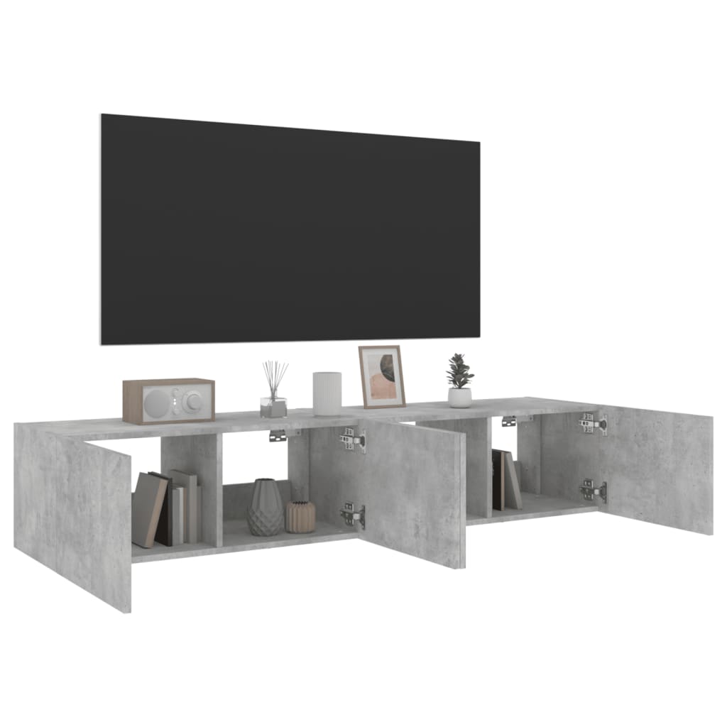 Comode TV de perete cu lumini LED 2 buc. gri beton 80x35x31 cm