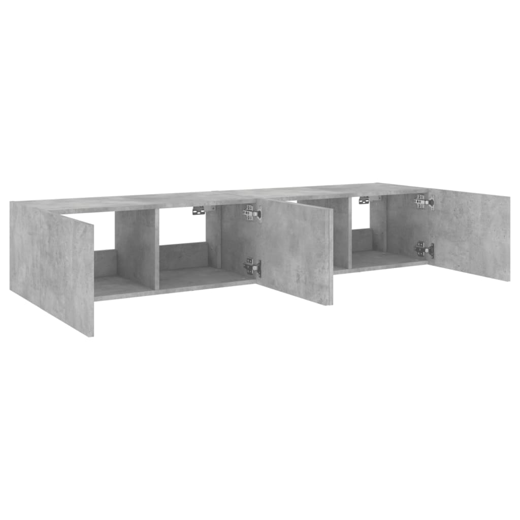 Comode TV de perete cu lumini LED 2 buc. gri beton 80x35x31 cm