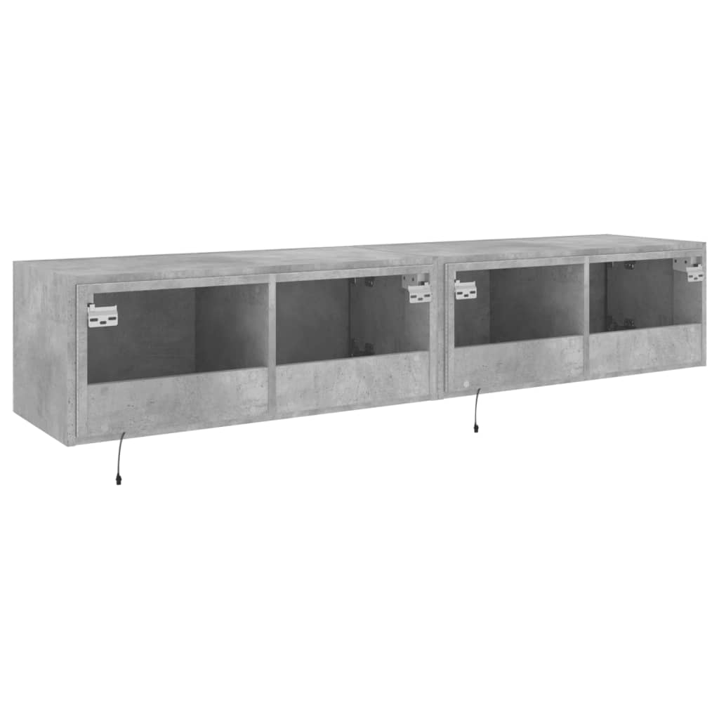 Comode TV de perete cu lumini LED 2 buc. gri beton 80x35x31 cm