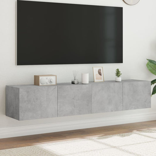 Comode TV de perete cu lumini LED 2 buc. gri beton 80x35x31 cm