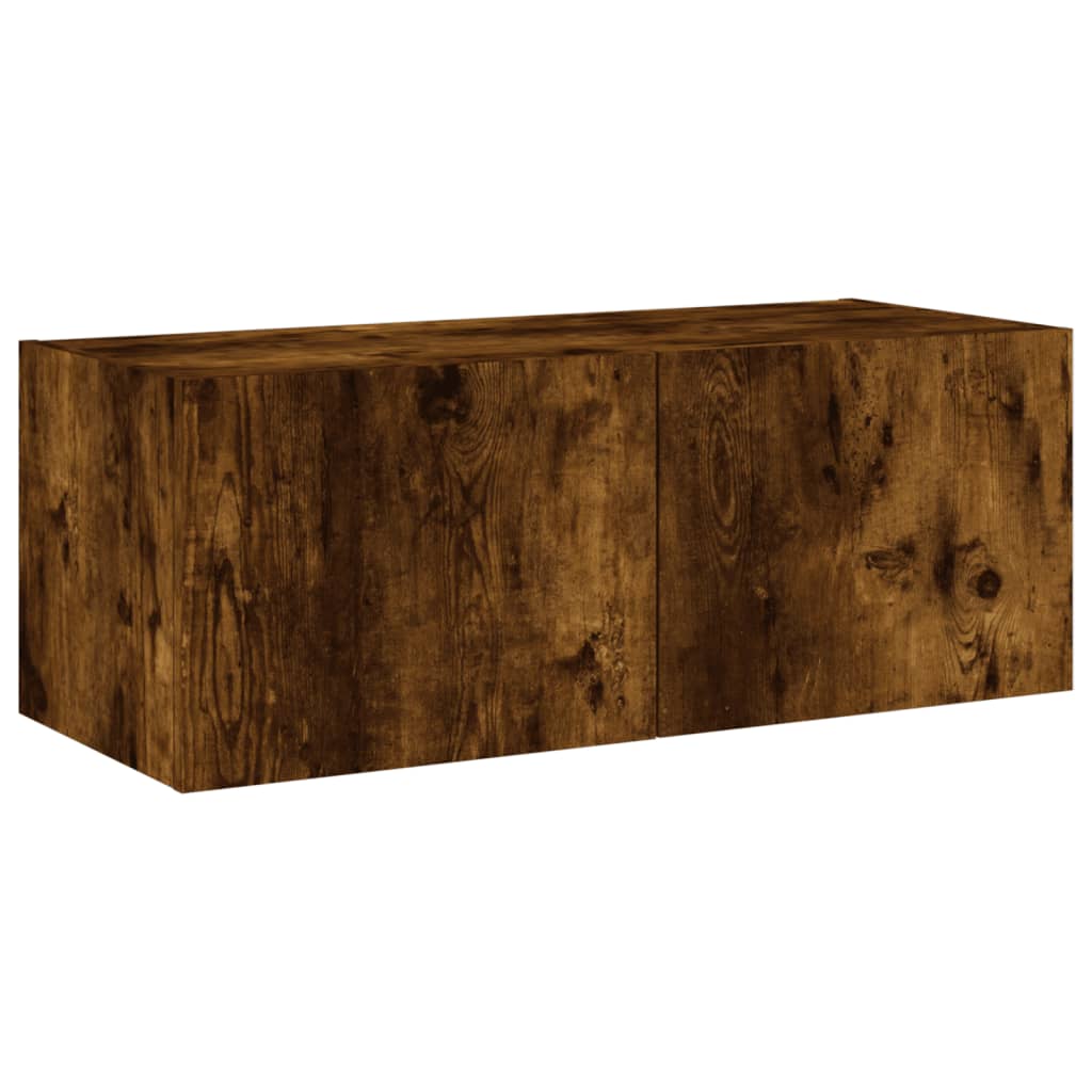Wall-mounted TV cabinet with LED lights, smoky oak, 80x35x31 cm