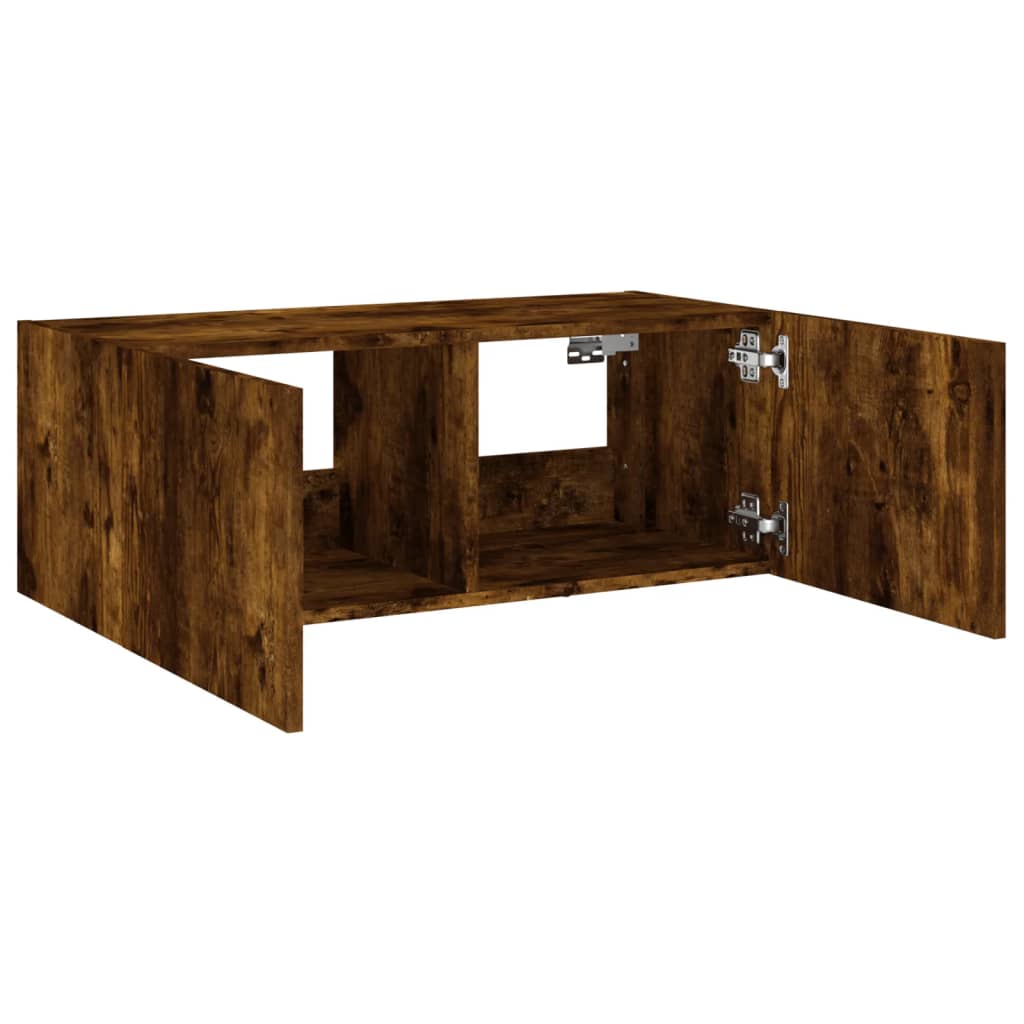 Wall-mounted TV cabinet with LED lights, smoky oak, 80x35x31 cm