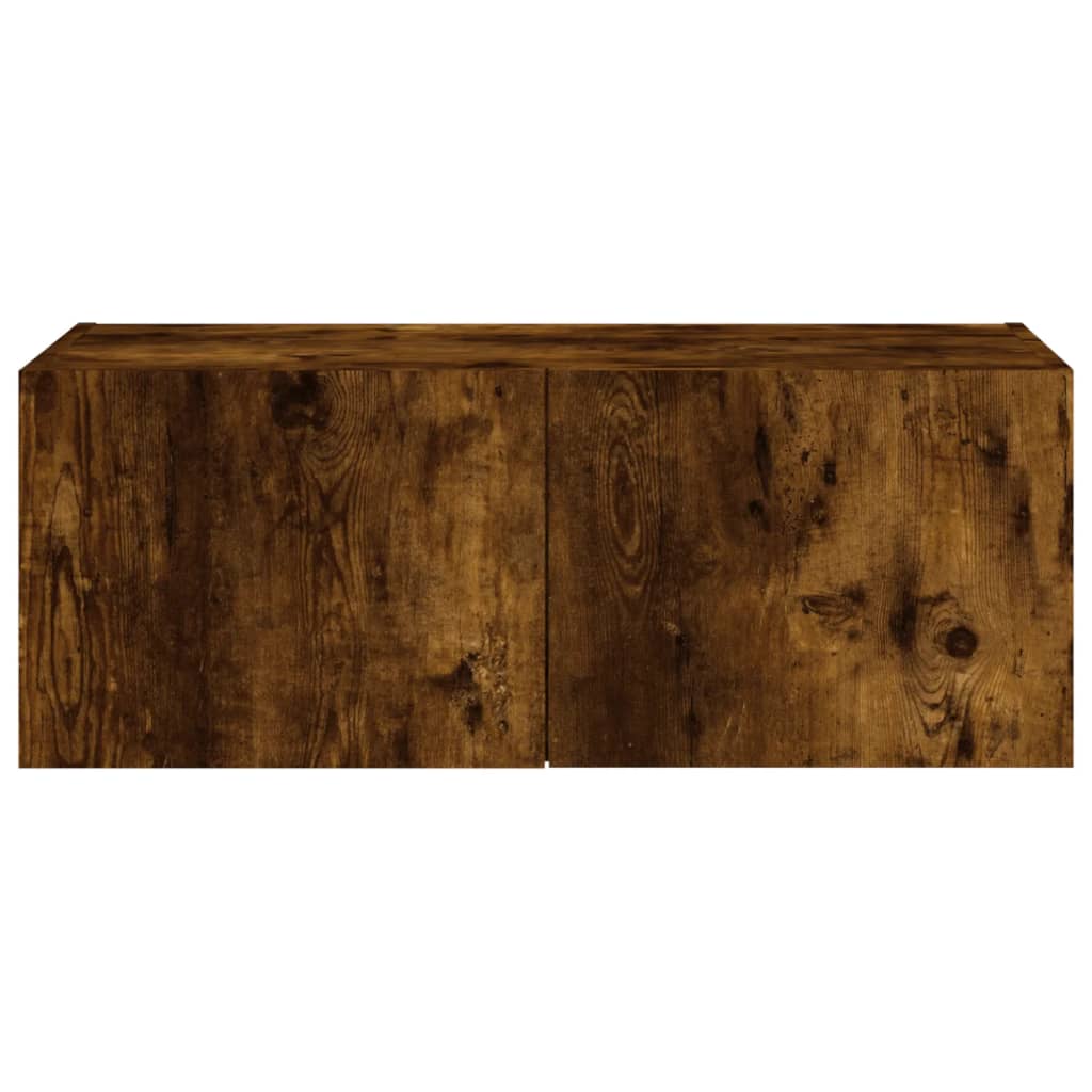 Wall-mounted TV cabinet with LED lights, smoky oak, 80x35x31 cm