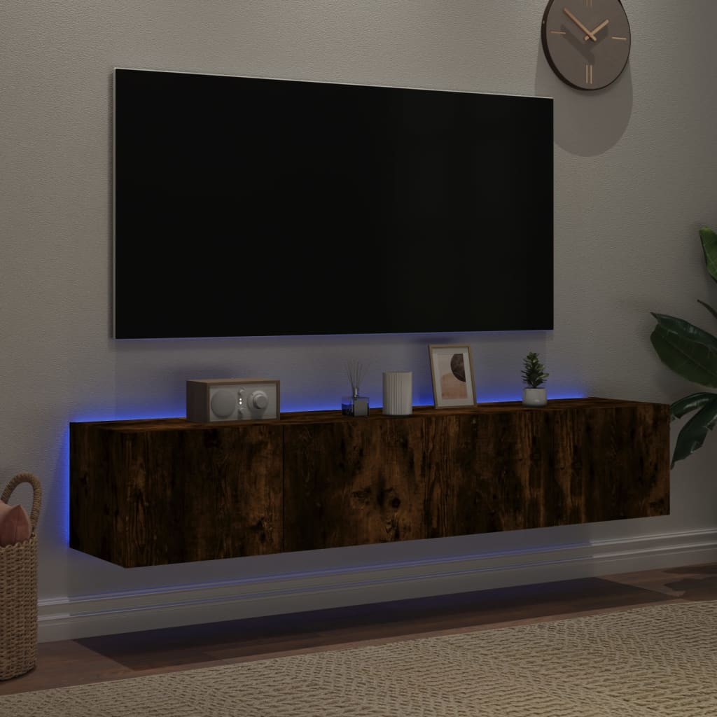Wall-mounted TV cabinet with LED, 2 pcs. smoky oak, 80x35x31 cm