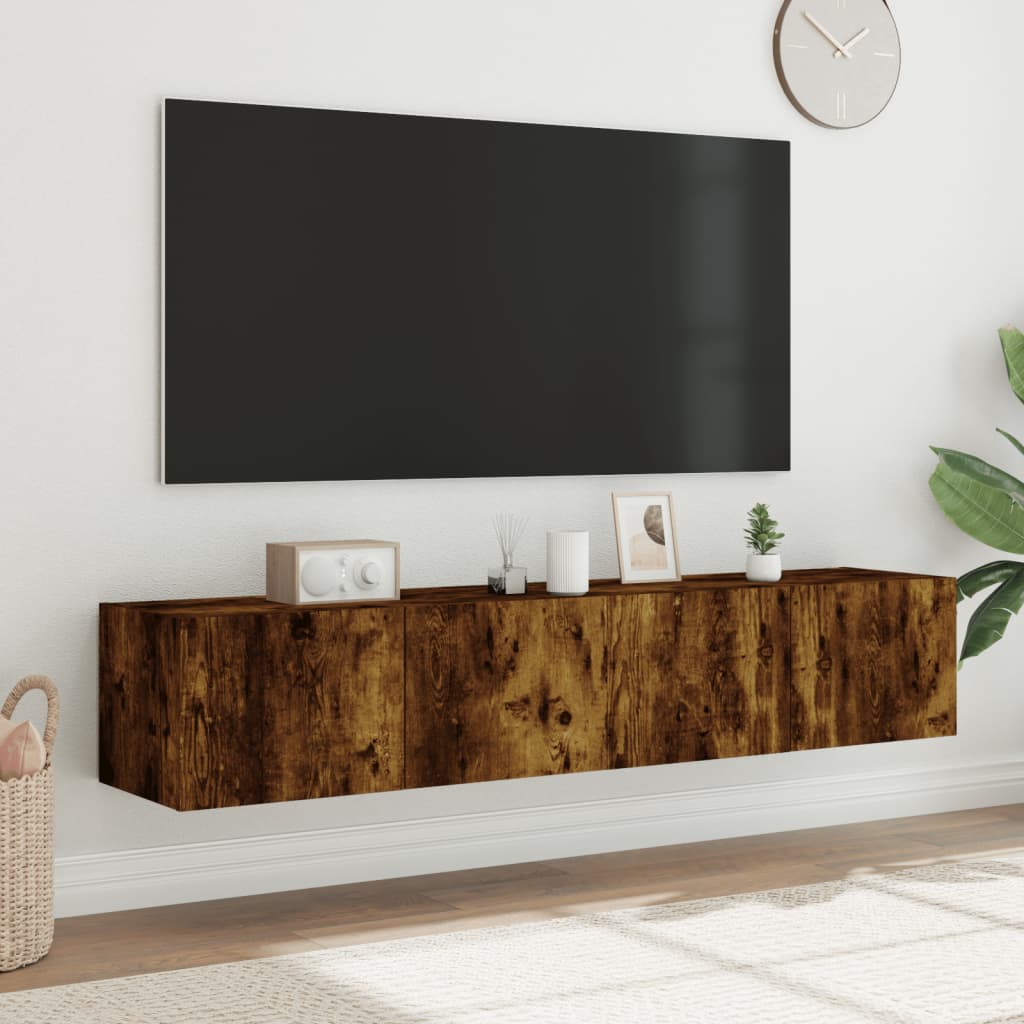 Wall-mounted TV cabinet with LED, 2 pcs. smoky oak, 80x35x31 cm