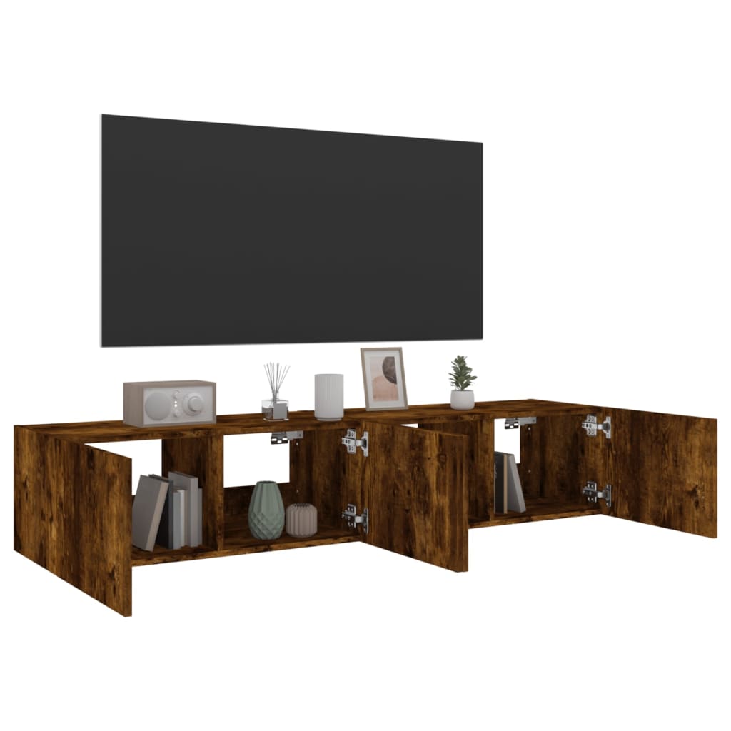 Wall-mounted TV cabinet with LED, 2 pcs. smoky oak, 80x35x31 cm