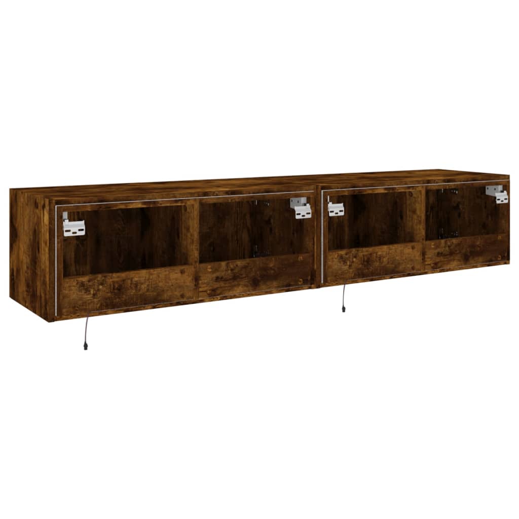 Wall-mounted TV cabinet with LED, 2 pcs. smoky oak, 80x35x31 cm