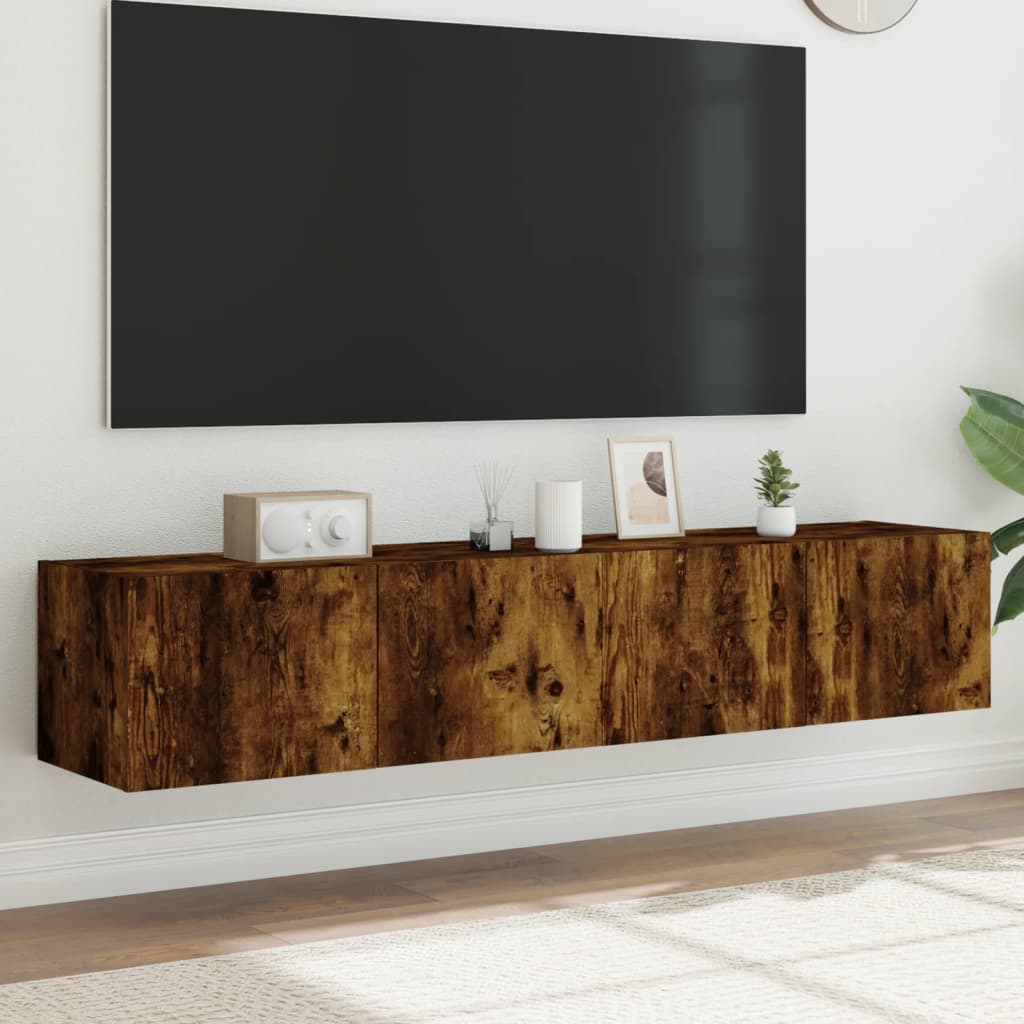 Wall-mounted TV cabinet with LED, 2 pcs. smoky oak, 80x35x31 cm