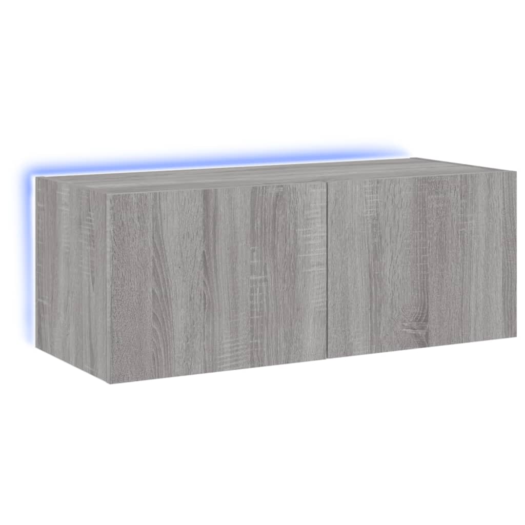 Wall-mounted TV cabinet with LED lights, sonoma gray, 80x35x31 cm
