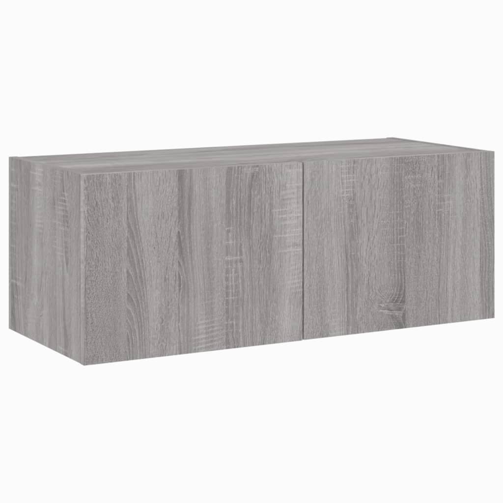 Wall-mounted TV cabinet with LED lights, sonoma gray, 80x35x31 cm