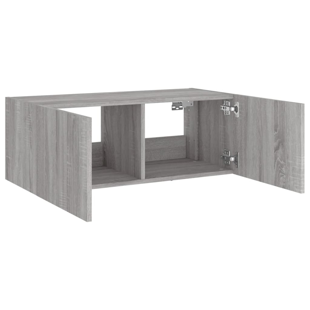 Wall-mounted TV cabinet with LED lights, sonoma gray, 80x35x31 cm