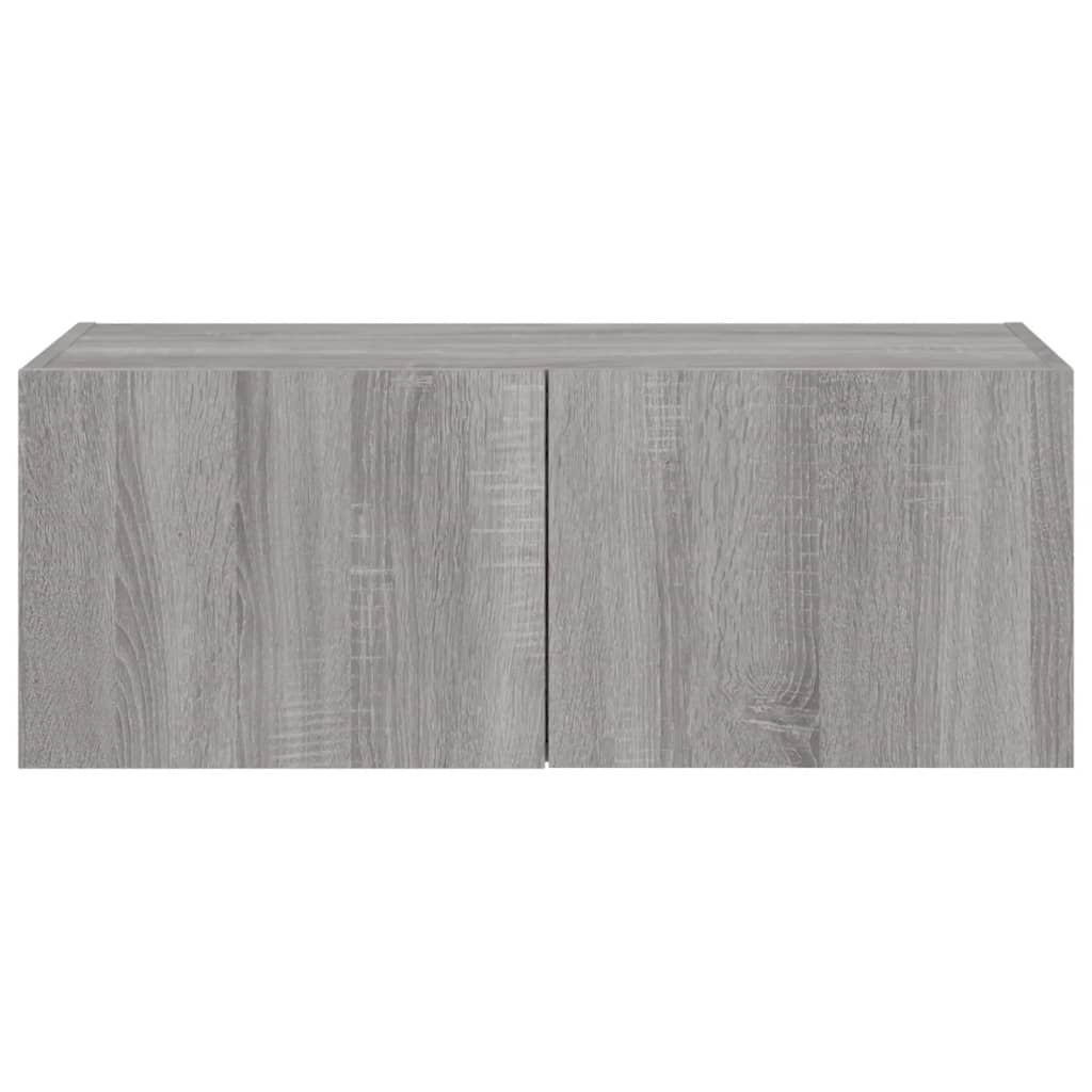 Wall-mounted TV cabinet with LED lights, sonoma gray, 80x35x31 cm