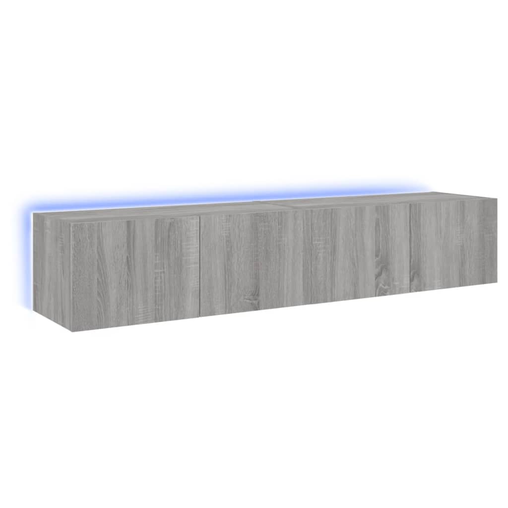 Comodă TV de perete cu LED, 2 buc, gri sonoma, 80x35x31 cm