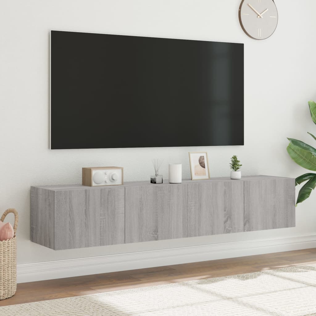 Comodă TV de perete cu LED, 2 buc, gri sonoma, 80x35x31 cm