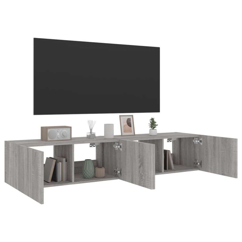 Comodă TV de perete cu LED, 2 buc, gri sonoma, 80x35x31 cm