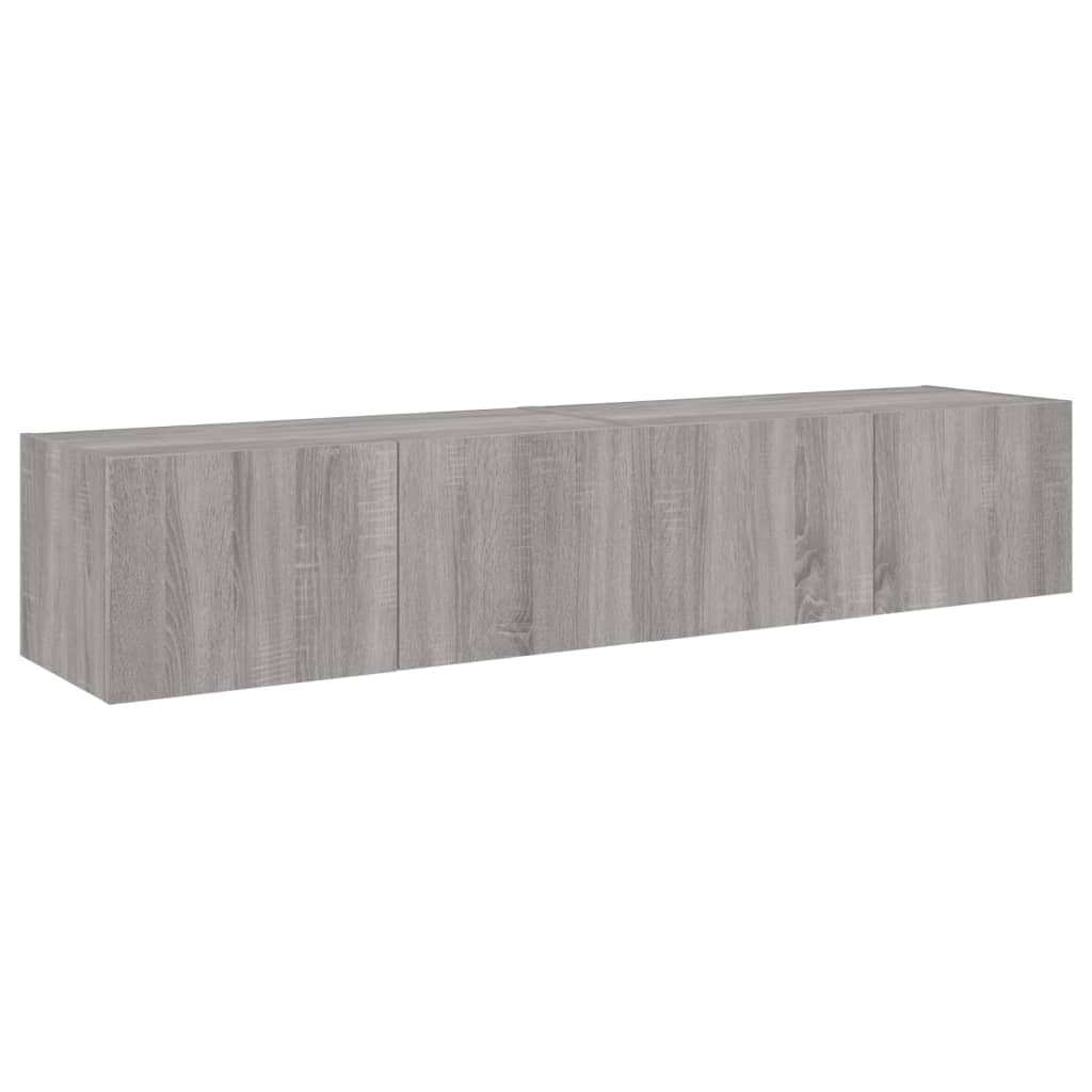 Comodă TV de perete cu LED, 2 buc, gri sonoma, 80x35x31 cm