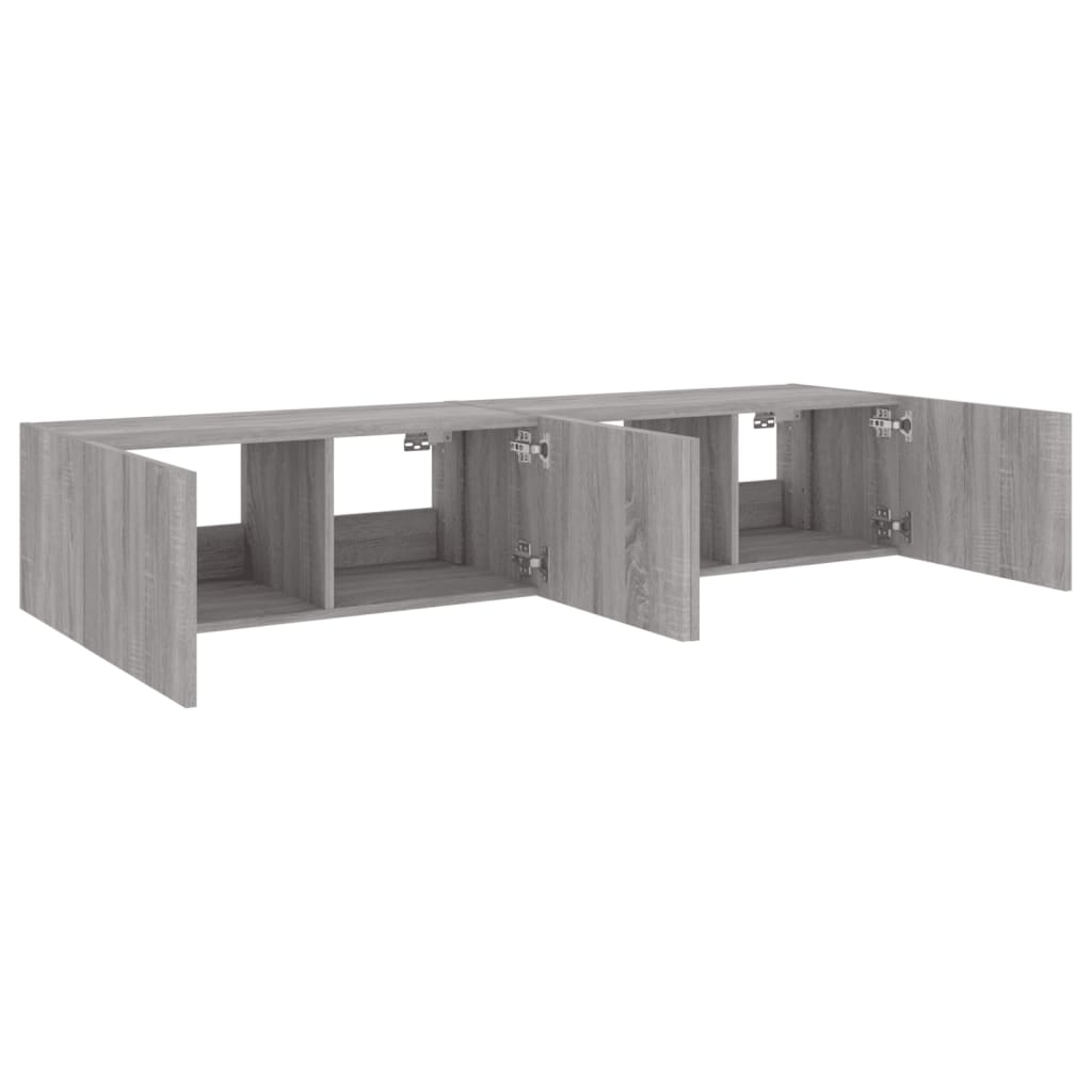 Comodă TV de perete cu LED, 2 buc, gri sonoma, 80x35x31 cm