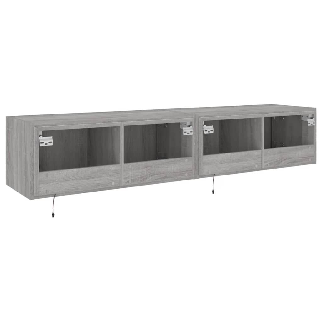 Comodă TV de perete cu LED, 2 buc, gri sonoma, 80x35x31 cm