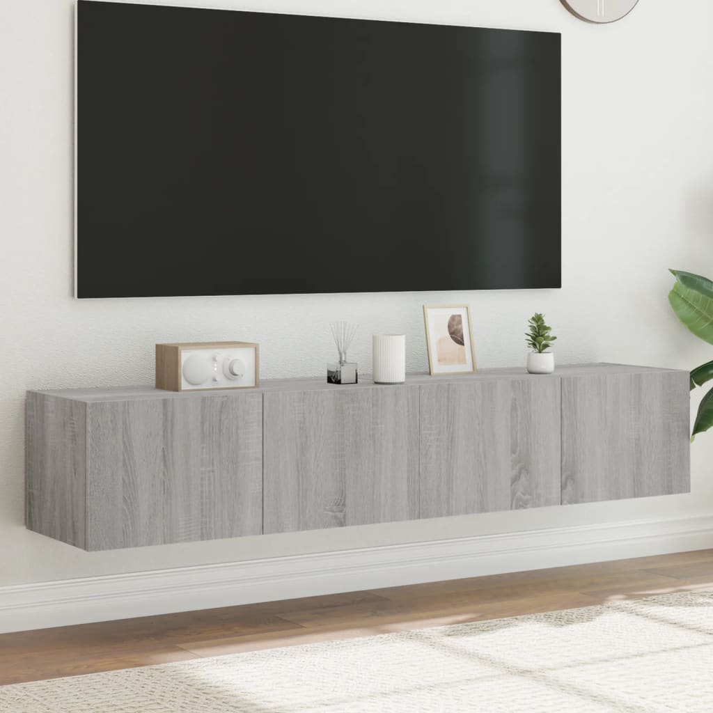 Comodă TV de perete cu LED, 2 buc, gri sonoma, 80x35x31 cm