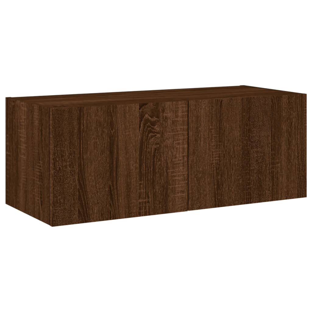 Comodă TV de perete cu lumini LED, stejar maro, 80x35x31 cm