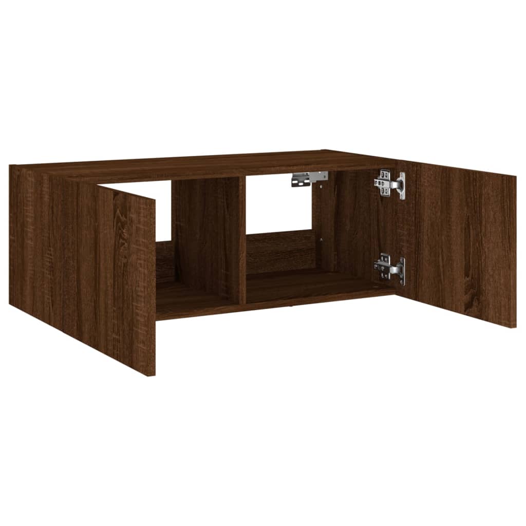 Comodă TV de perete cu lumini LED, stejar maro, 80x35x31 cm