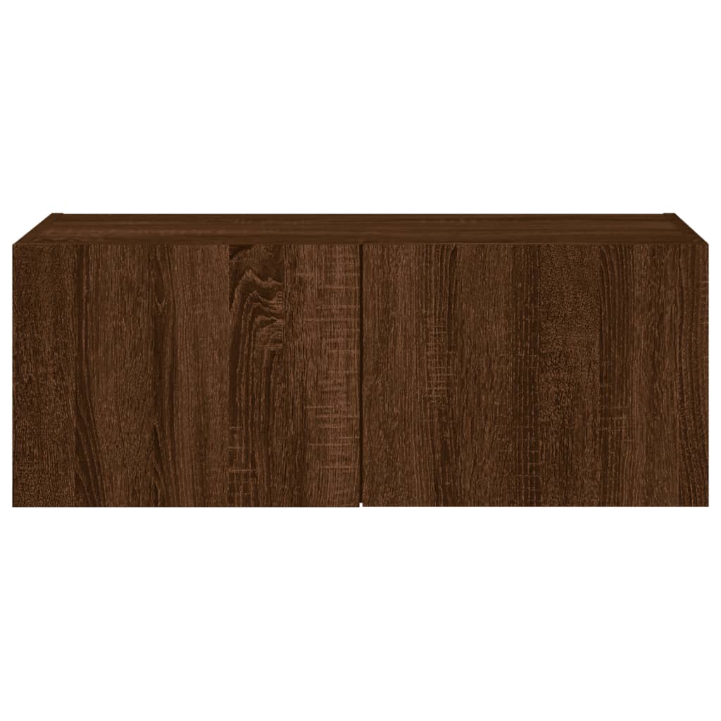 Comodă TV de perete cu lumini LED, stejar maro, 80x35x31 cm