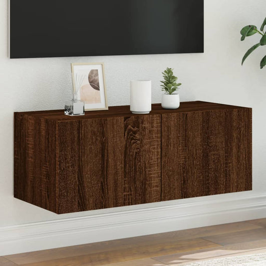 Comodă TV de perete cu lumini LED, stejar maro, 80x35x31 cm