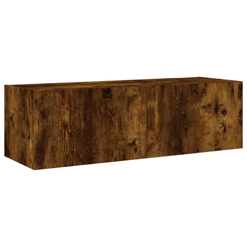 Comodă TV de perete cu lumini LED, stejar fumuriu, 100x35x31 cm