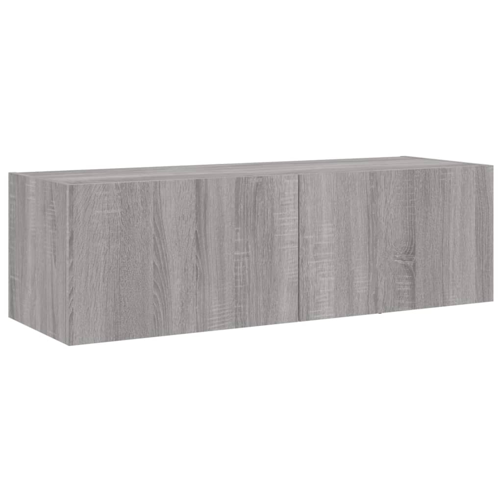 Comodă TV de perete cu lumini LED, gri sonoma, 100x35x31 cm