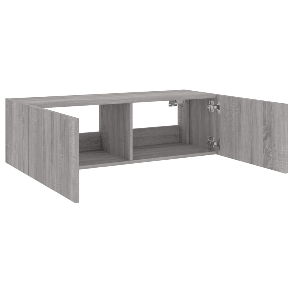 Comodă TV de perete cu lumini LED, gri sonoma, 100x35x31 cm
