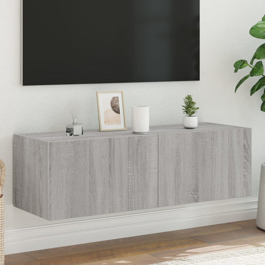 Comodă TV de perete cu lumini LED, gri sonoma, 100x35x31 cm