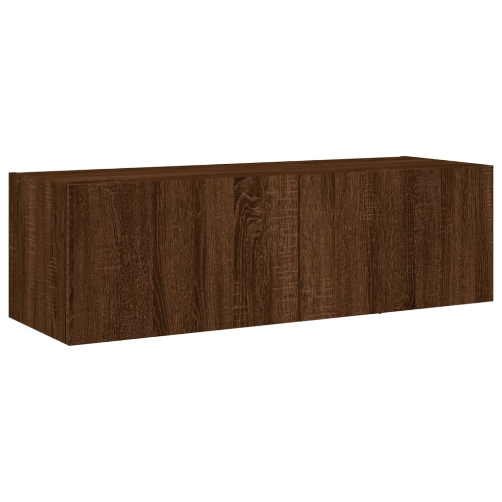 Wall-mounted TV cabinet with LED lights, brown oak, 100x35x31 cm