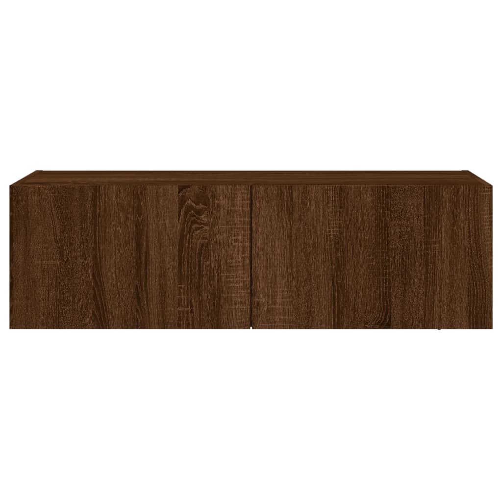 Wall-mounted TV cabinet with LED lights, brown oak, 100x35x31 cm