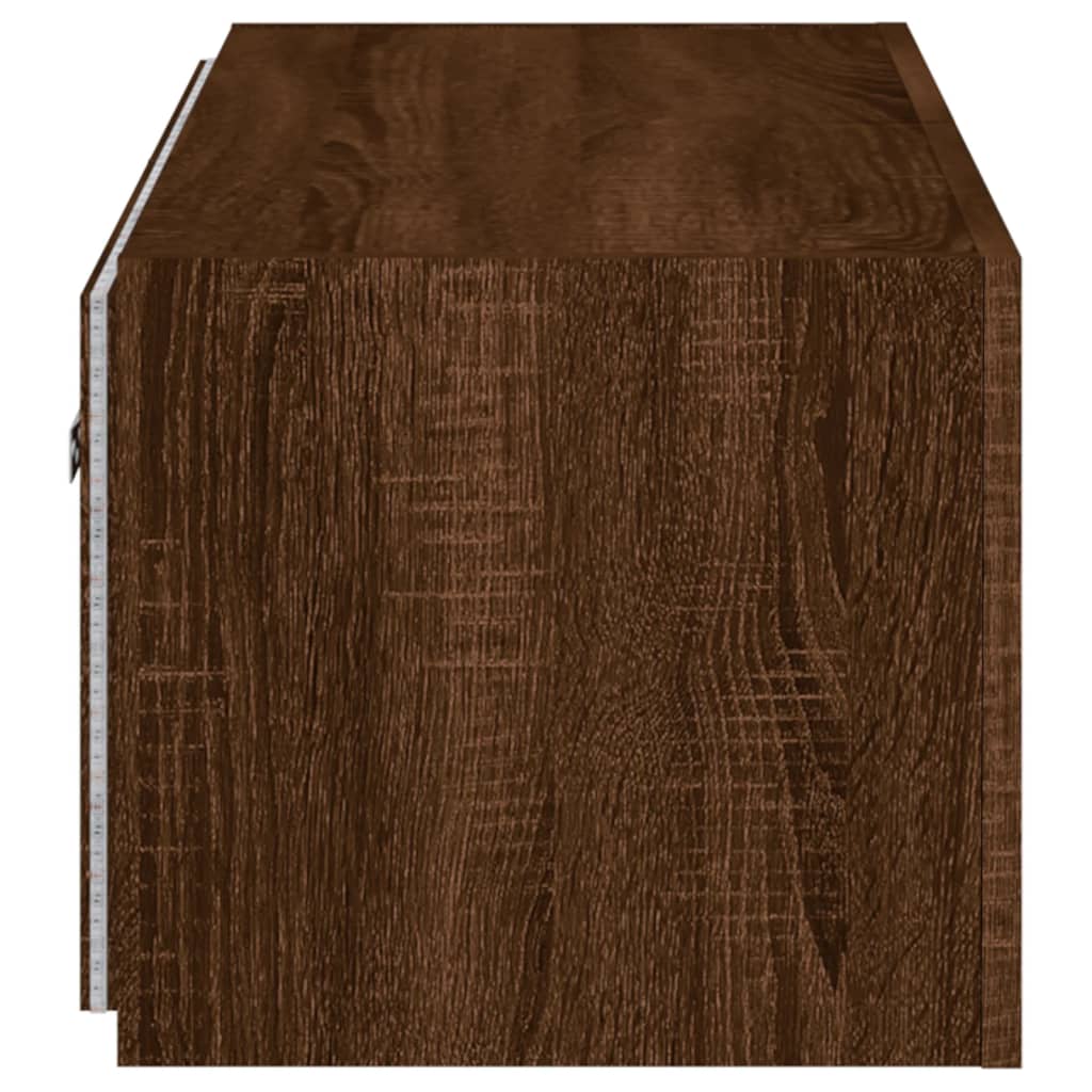 Wall-mounted TV cabinet with LED lights, brown oak, 100x35x31 cm