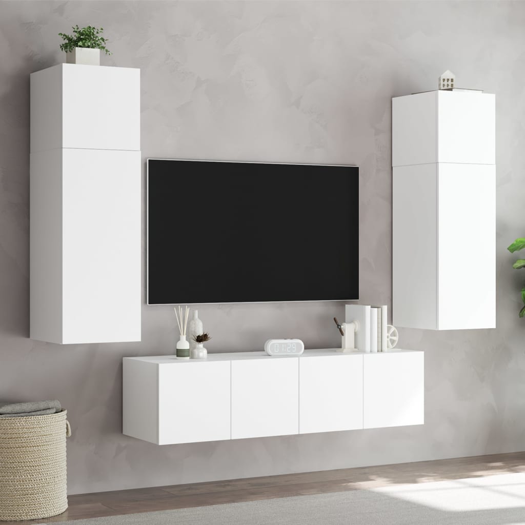 Comodă TV de perete cu lumini LED, alb, 60x35x41 cm