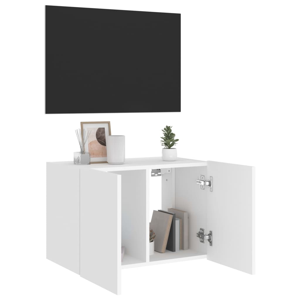 Comodă TV de perete cu lumini LED, alb, 60x35x41 cm
