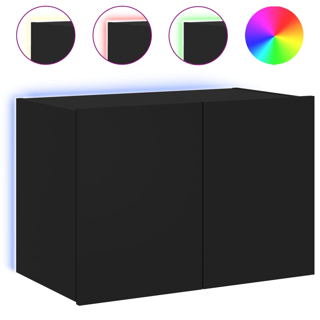 Wall-mounted TV cabinet with LED lights, black, 60x35x41 cm