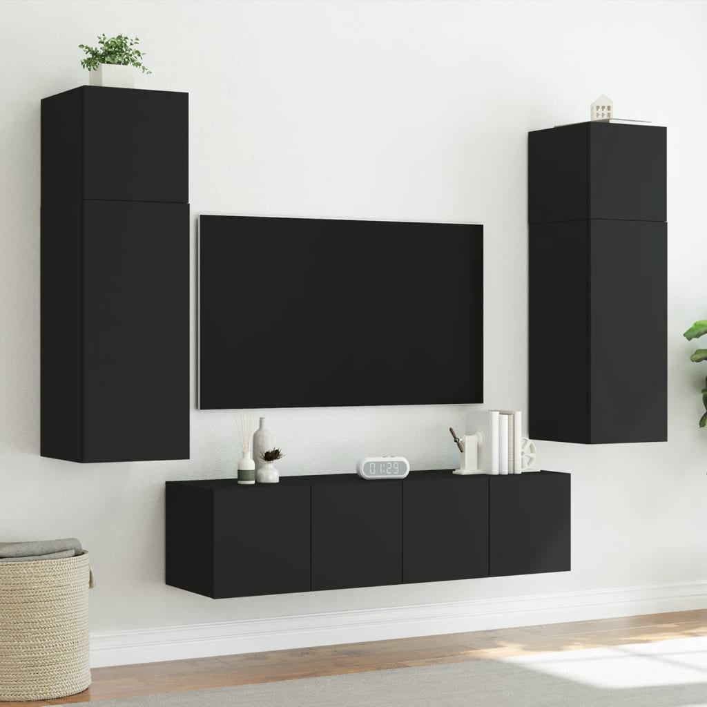 Wall-mounted TV cabinet with LED lights, black, 60x35x41 cm