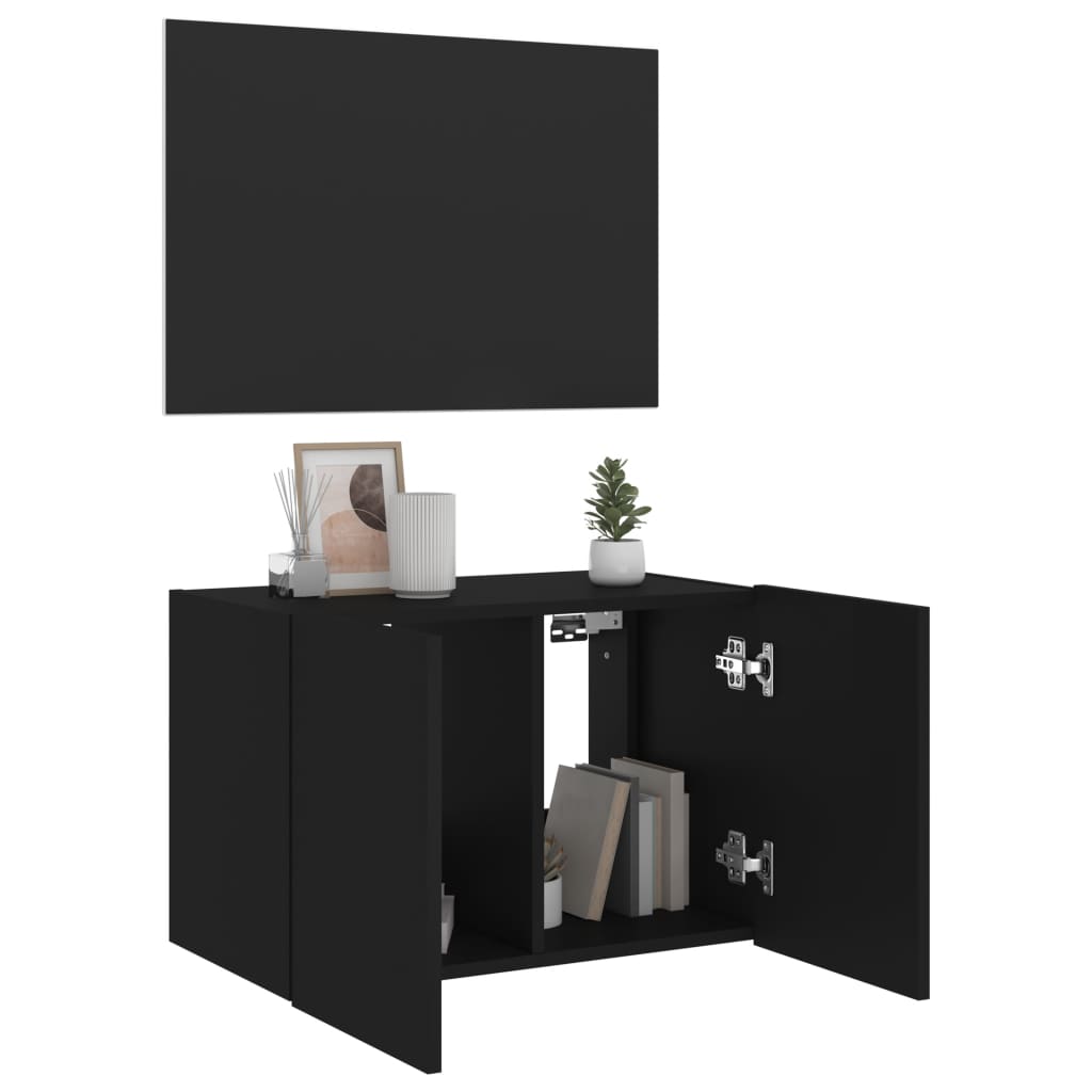 Wall-mounted TV cabinet with LED lights, black, 60x35x41 cm